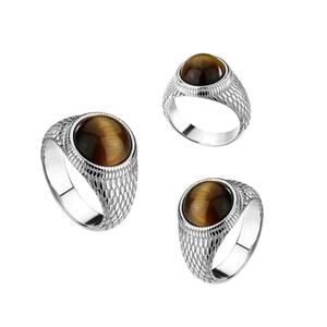 Tiger Eye Stone on Lizard Skin 316L Stainless Steel Ring Size 12